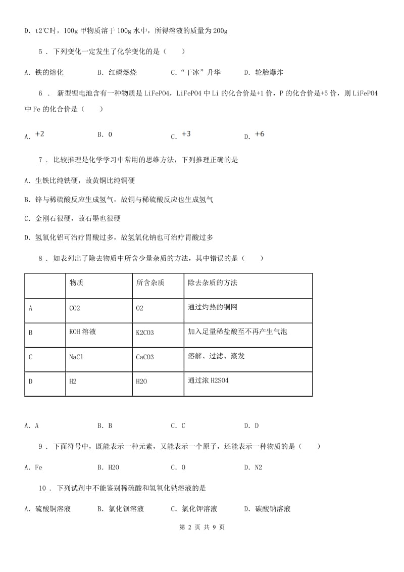 人教版2020版中考二模化学试题A卷（模拟）_第2页