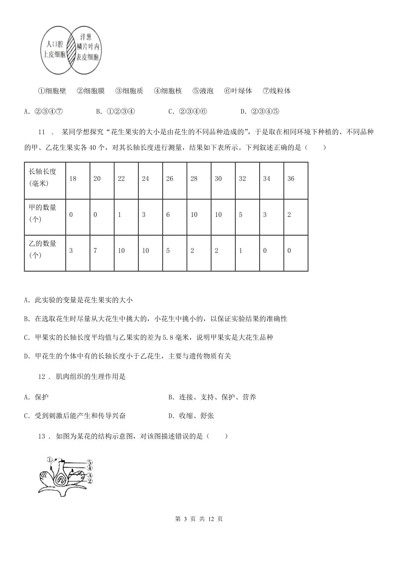 人教版（新课程标准）2020年（春秋版）七年级上学期期末考试生物试题B卷_第3页