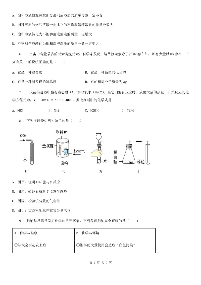 人教版九年级下学期调研测试化学试题_第2页