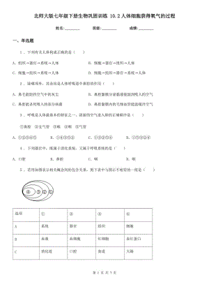 北師大版七年級(jí)下冊(cè)生物鞏固訓(xùn)練 10.2人體細(xì)胞獲得氧氣的過程