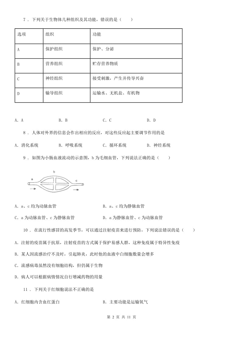 人教版（新课程标准）七年级下学期期末模拟（二）生物试题_第2页