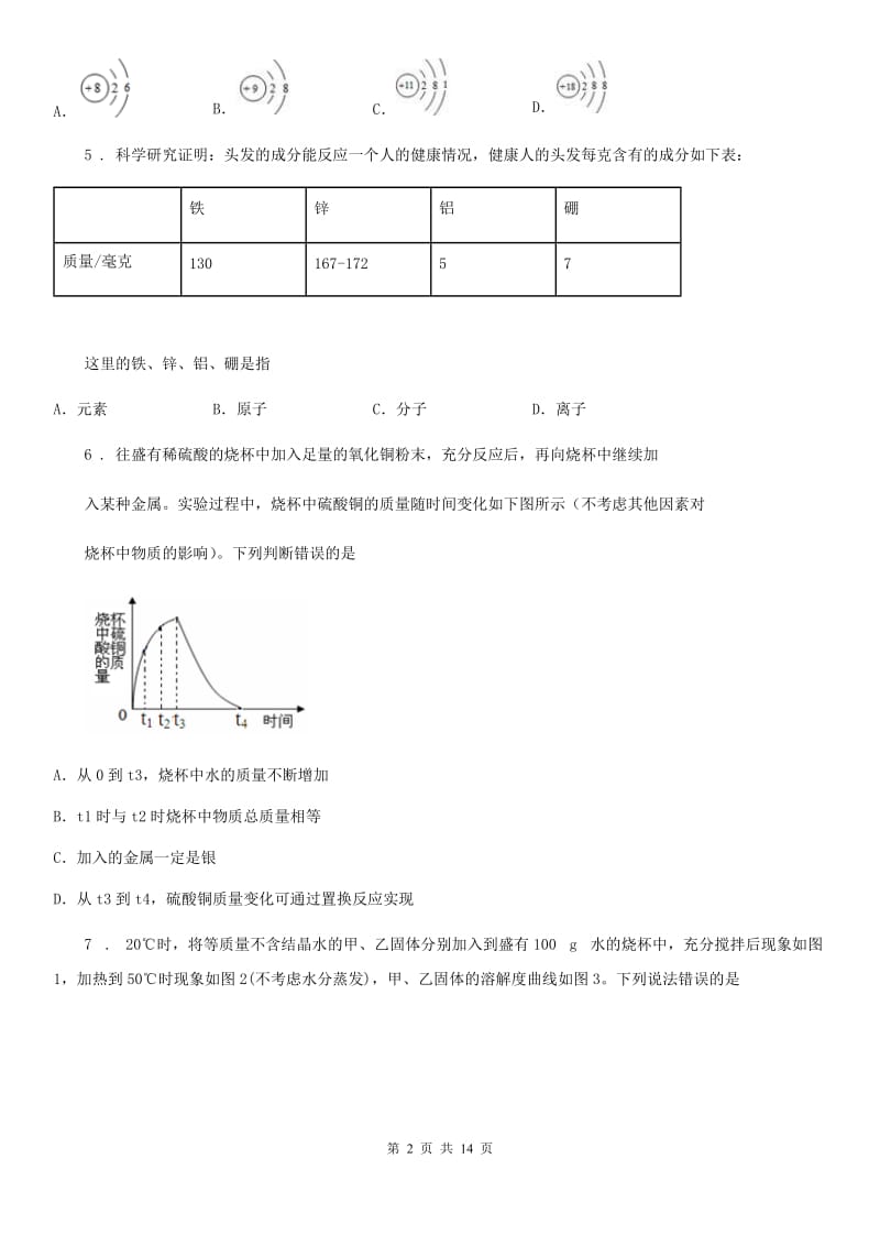 人教版2020版九年级下学期5月中考模拟化学试题（I）卷_第2页