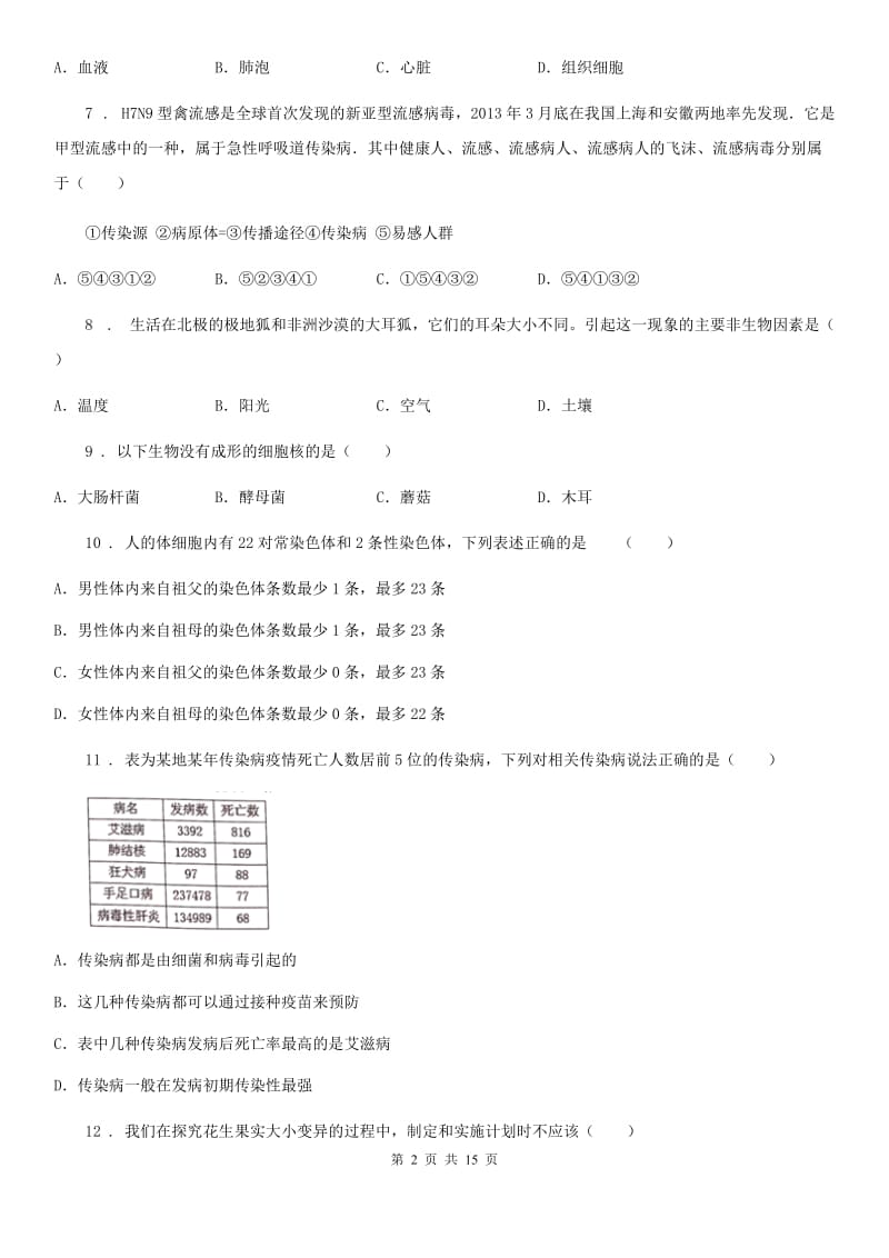 人教版（新课程标准）2020版八年级下学期期末生物试题（II）卷_第2页