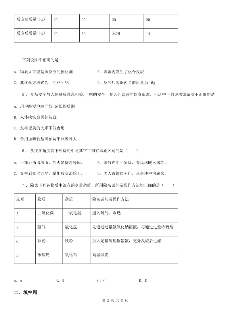 人教版九年级中考适应性考试化学试题_第2页