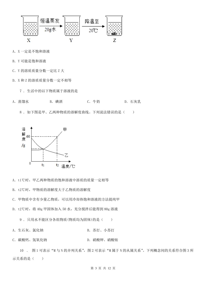 人教版九年级化学基础演练——专题十三 ：溶液_第3页