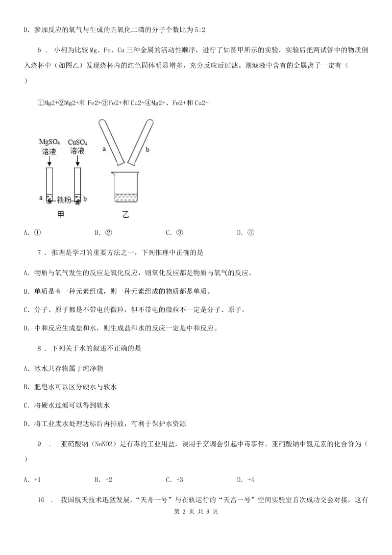 人教版2020年九年级下学期期中考试化学试题A卷_第2页