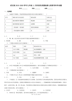 武汉版2019-2020学年九年级11月阶段性质量检测七校联考科学试题