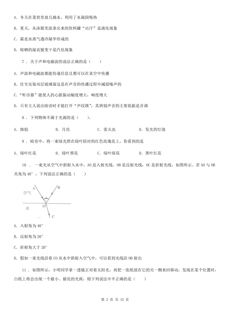 新人教版2019版八年级上学期期末考试物理试题C卷(练习)_第2页