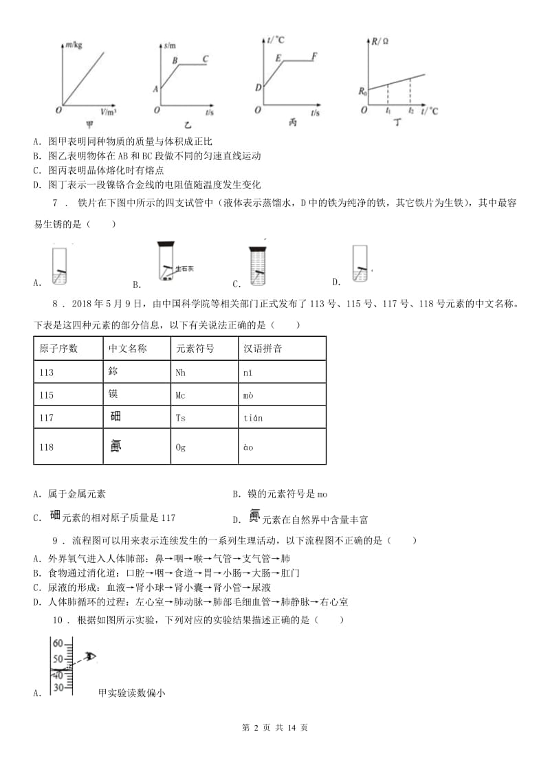 华东师大版科学八年级下学期期末模拟试卷（模拟）_第2页