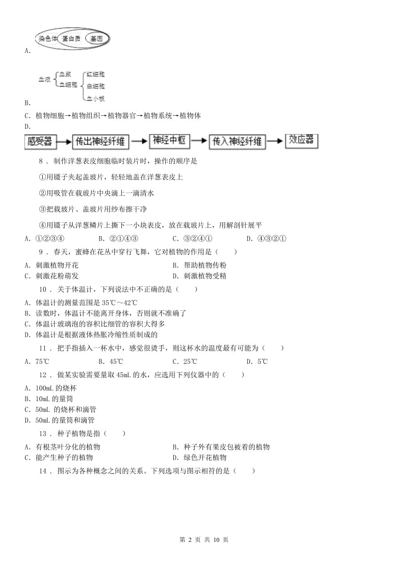 华东师大版七年级上册科学：期中测试卷二（1-2章）_第2页