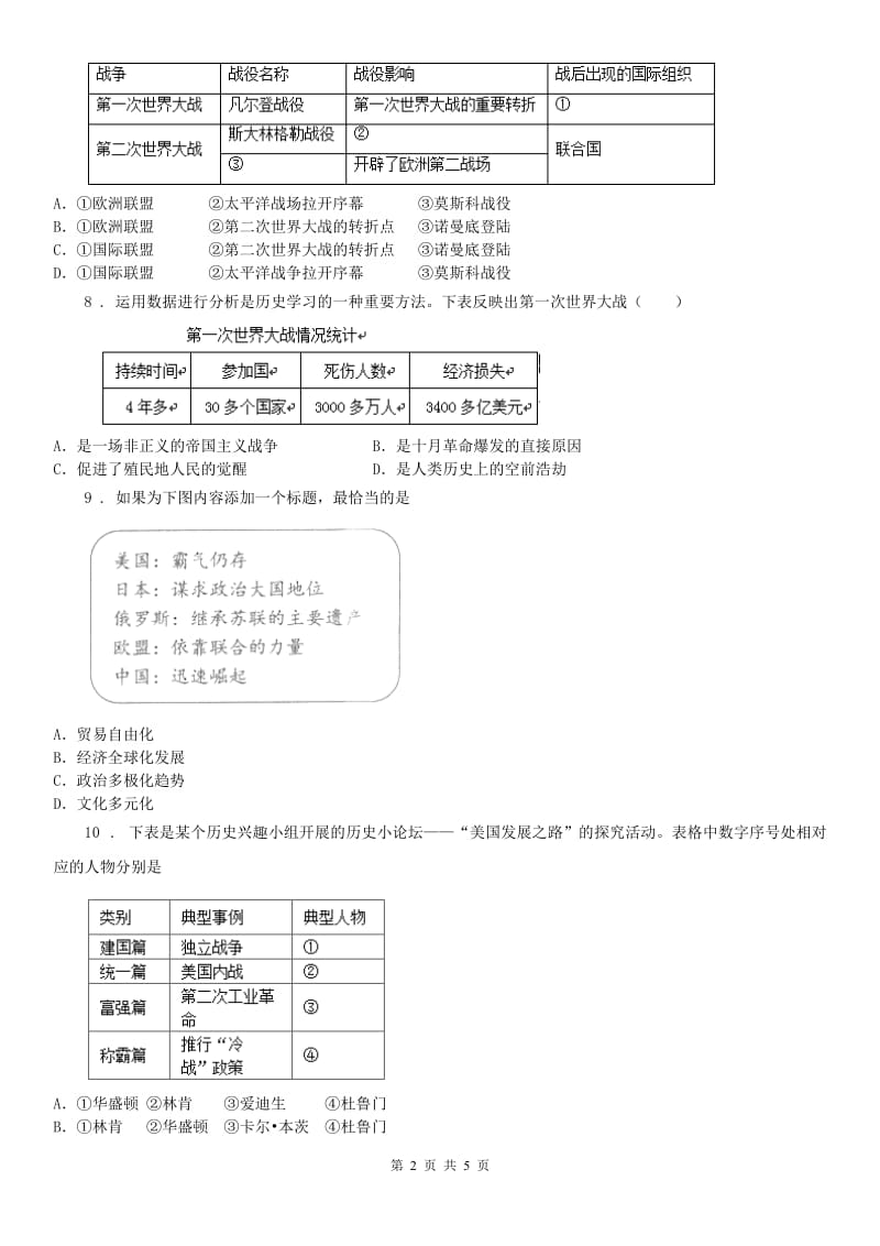 人教版中考历史专题复习：专题九　两次世界大战与世界政治格局的演变_第2页