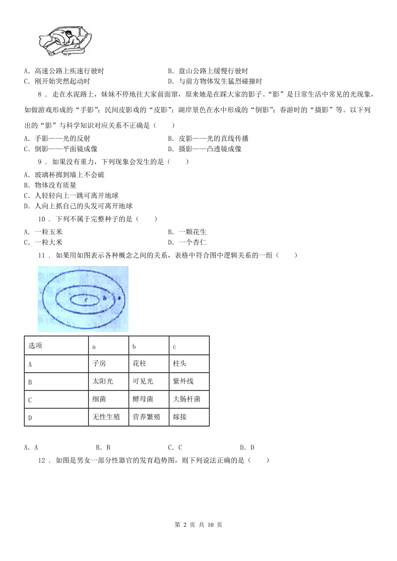 华东师大版七年级下学期期末考试科学试题_第2页