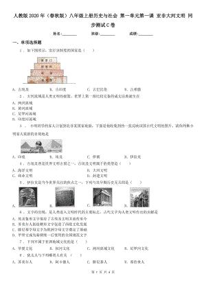 人教版2020年（春秋版）八年級(jí)上冊(cè)歷史與社會(huì) 第一單元第一課 亞非大河文明 同步測(cè)試C卷