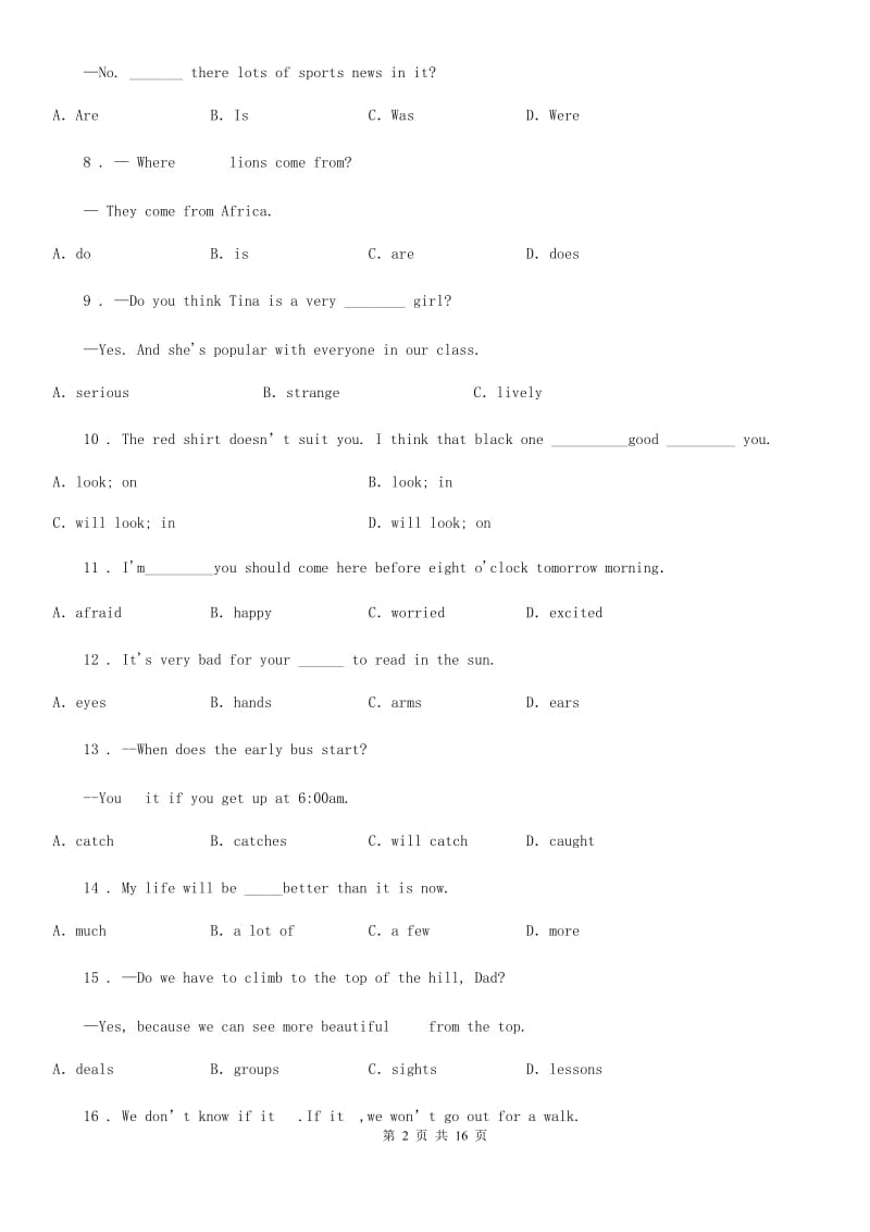 人教版八年级英语上册Unit7 练习题_第2页