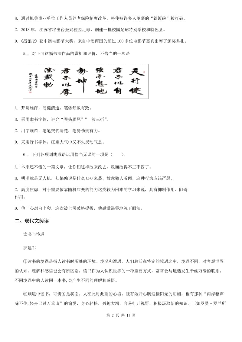 人教版2019-2020年度九年级中考模拟考试语文试题C卷_第2页