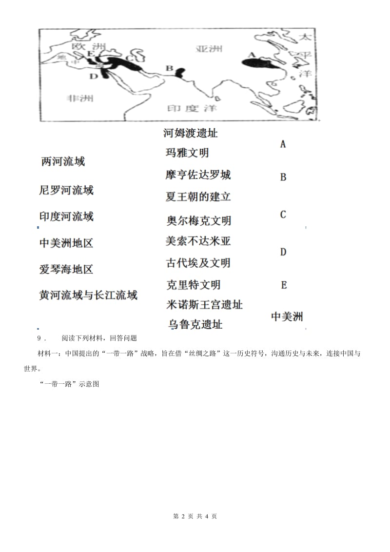 人教版八年级上册同步测试题：第一单元第一课 亚非大河文明第一框　古代埃及_第2页