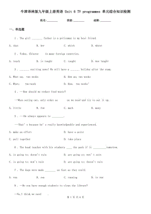牛津譯林版九年級上冊英語 Unit 6 TV programmes 單元綜合知識檢測
