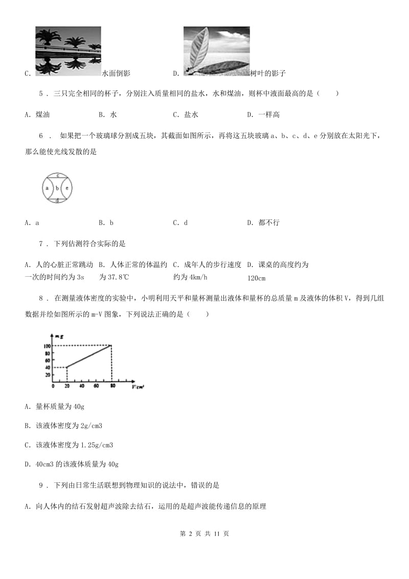 沪教版八年级（上）期末测试物理试题新版_第2页