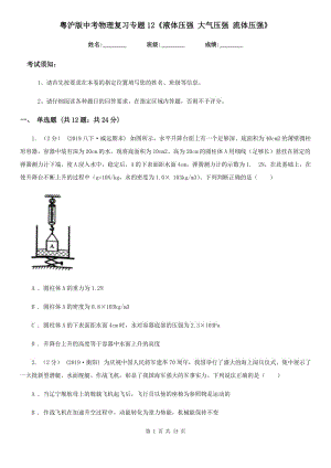 粵滬版中考物理復(fù)習(xí)專題12《液體壓強(qiáng) 大氣壓強(qiáng) 流體壓強(qiáng)》