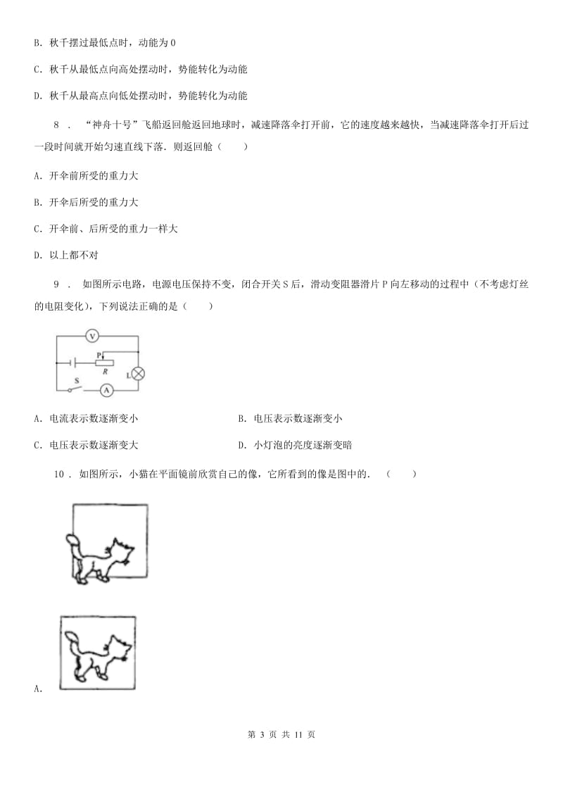 苏科版中考一模物理试题(练习)_第3页