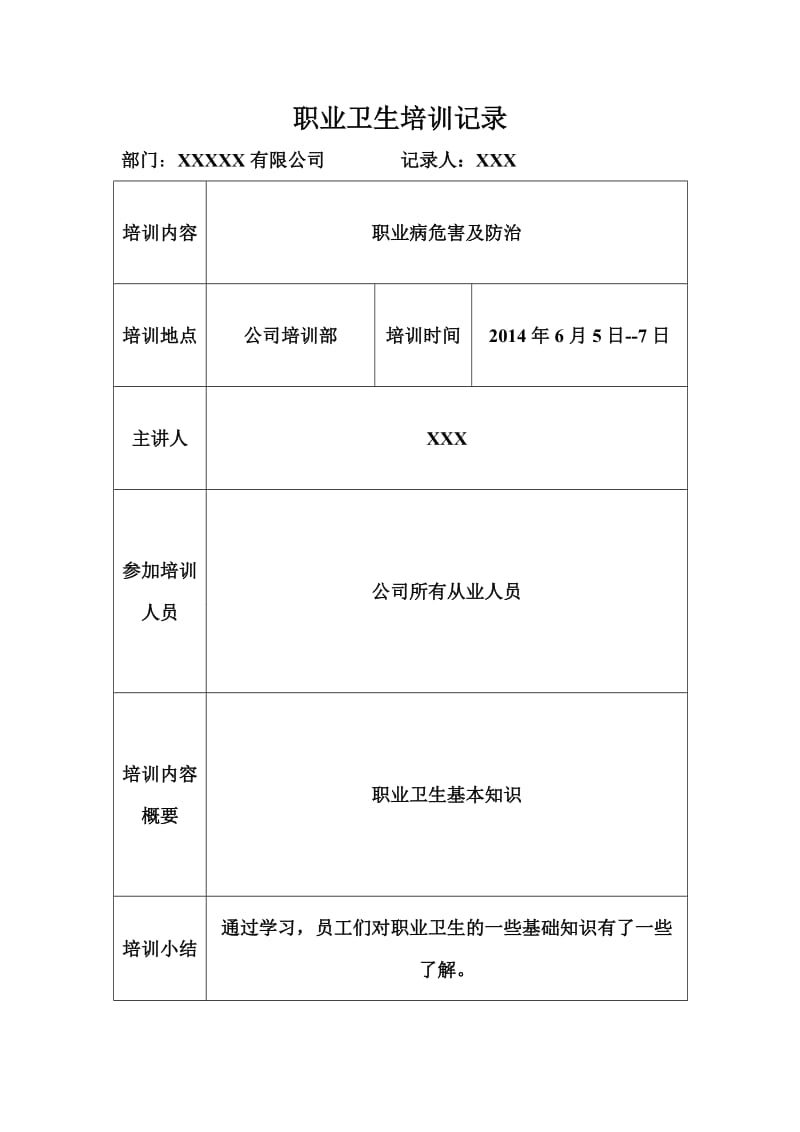 职业卫生培训记录表_第3页