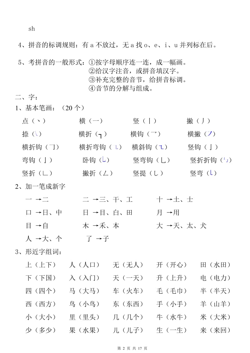 小学一年级语文知识点复习_第2页