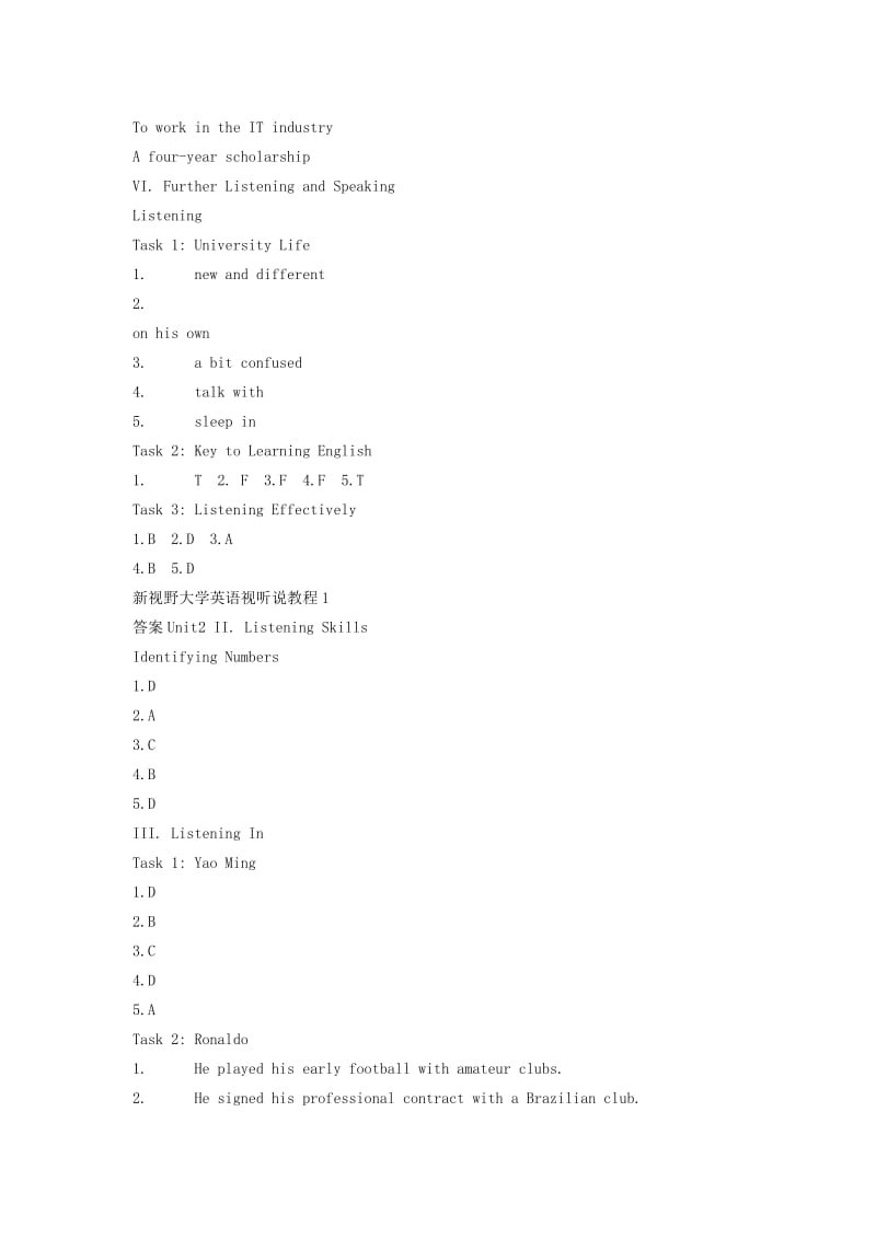 新视野大学英语视听说教程1第三版答案_第2页