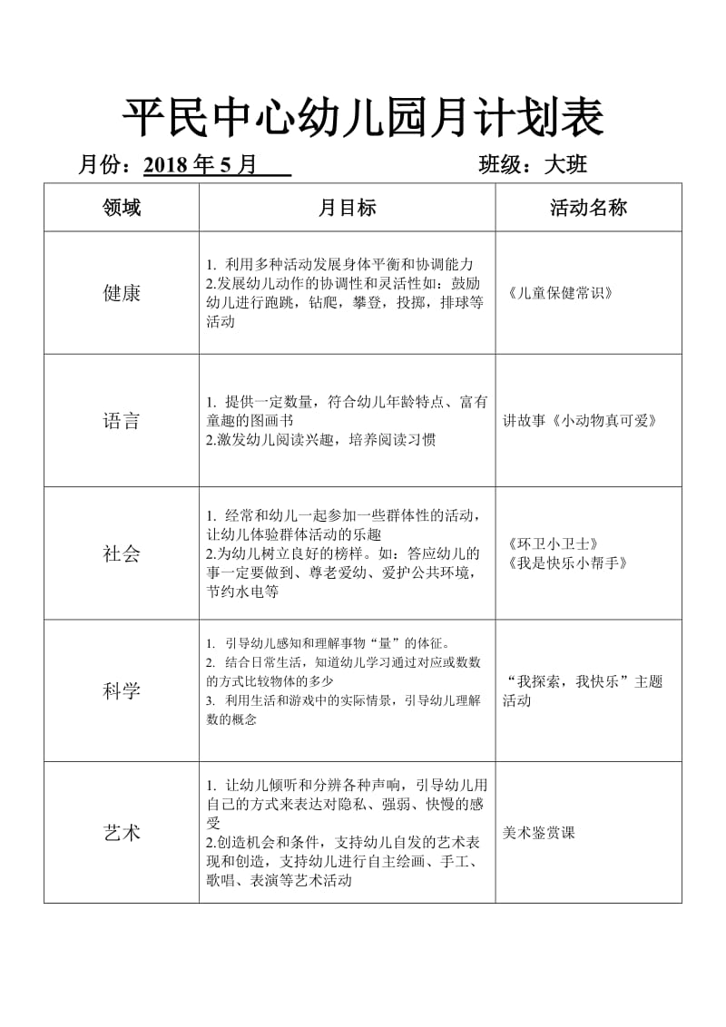 幼儿园月计划表大班(2)_第3页