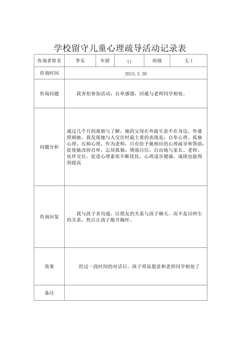 学校留守儿童心理疏导活动记录表_第3页