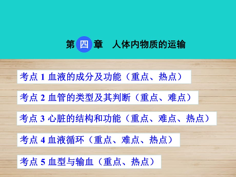 中考生物 考點梳理 第四單元 第四章 人體內(nèi)物質(zhì)的運輸課件 新人教版_第1頁