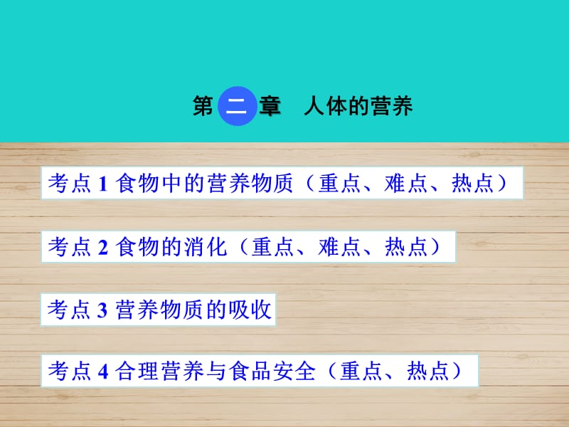 中考生物 考點(diǎn)梳理 第四單元 第二章 人體的營(yíng)養(yǎng)課件 新人教版_第1頁