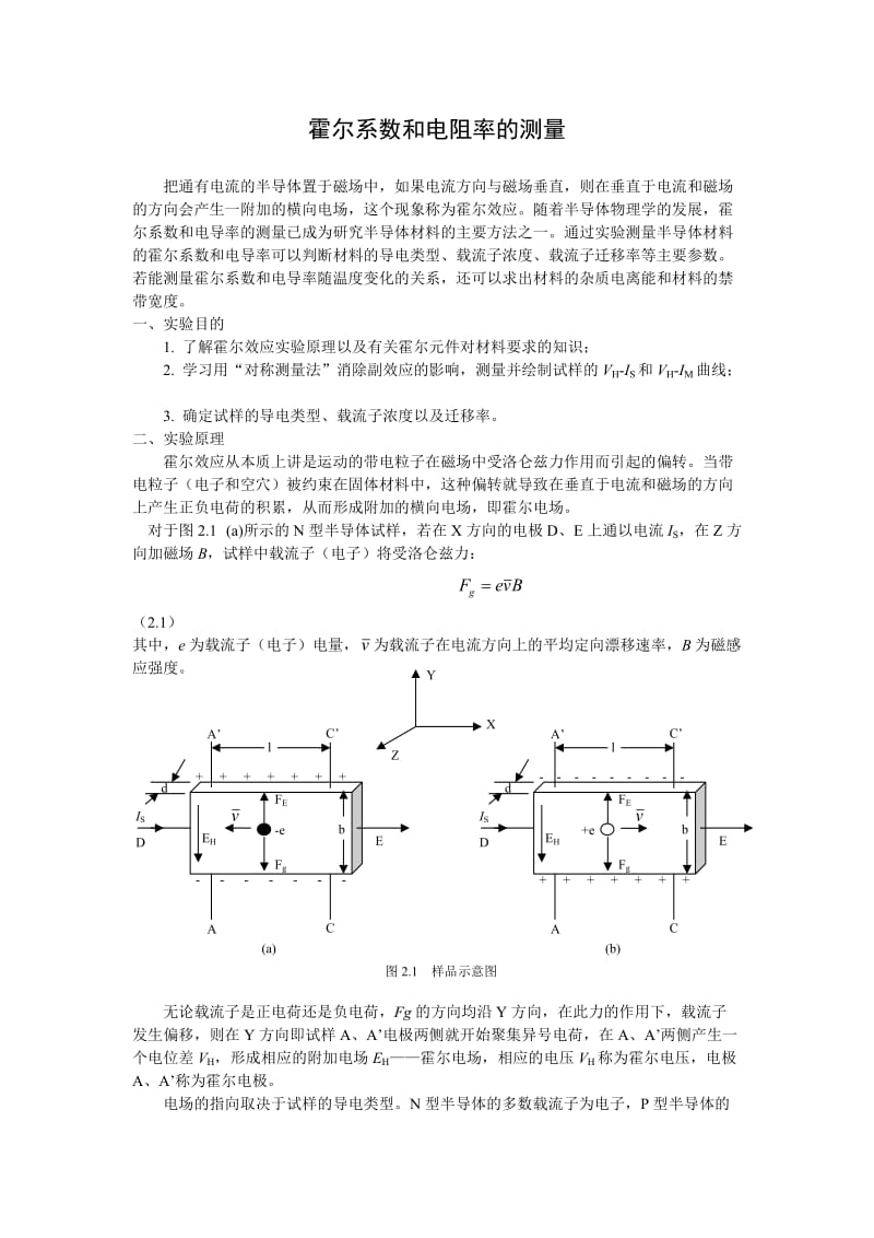 载流子浓度参考资料-霍尔系数法_第1页