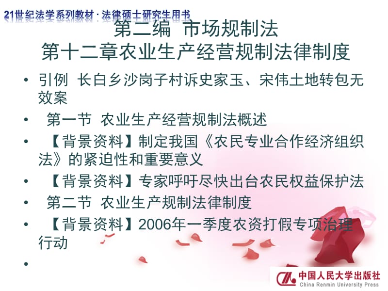 经济学法原理与案例教程第二编第十二章农业生产经营规制法律制度_第1页