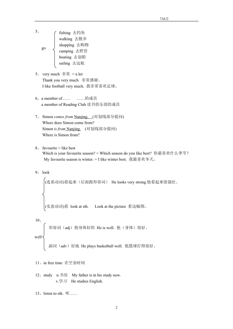 新牛津7AUnit2知识点_第2页