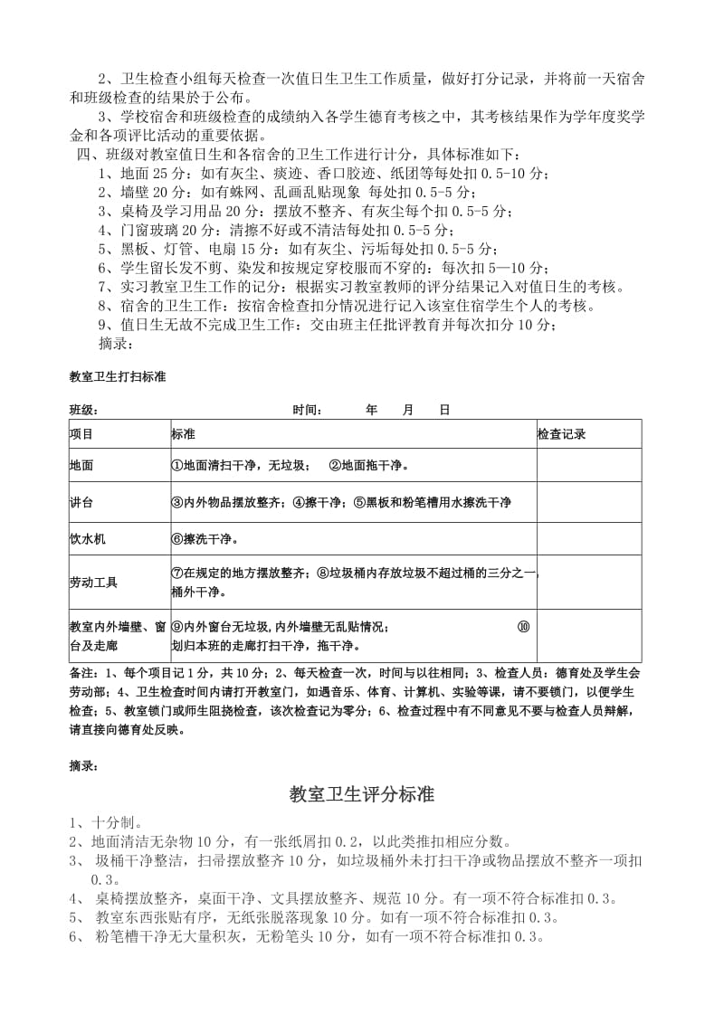 学校班级卫生检查标准及评比制度_第3页