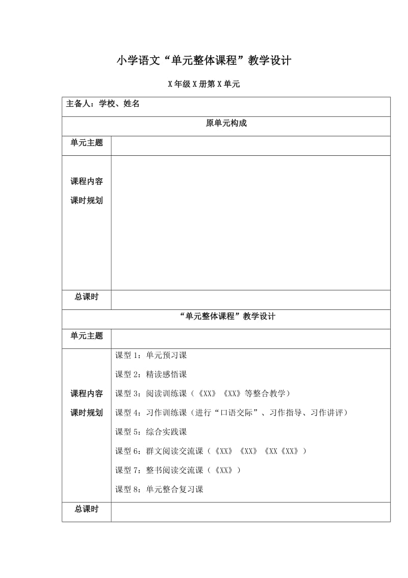 小学语文“单元整合”教学设计模板_第1页