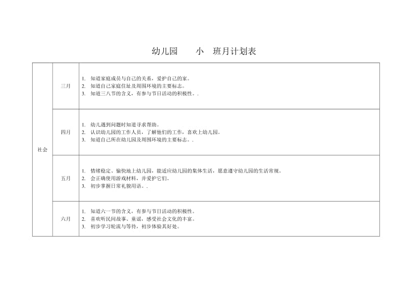 幼儿园小班月计划表_第3页