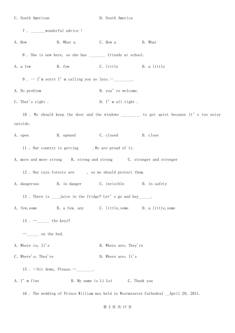 人教版2019-2020学年八年级第一学期第一次月考英语试题_第2页