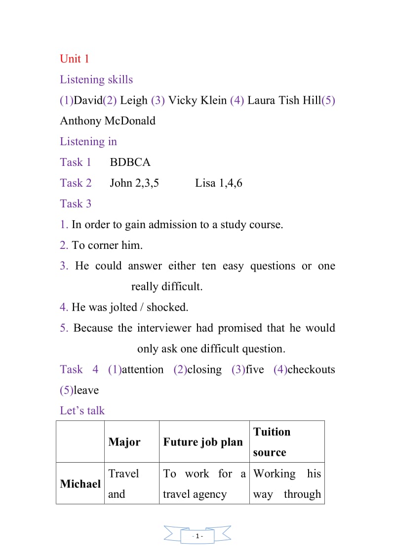 新视野大学英语视听说教程第二版第一册完整答案(含在线课程单元测试)_第1页