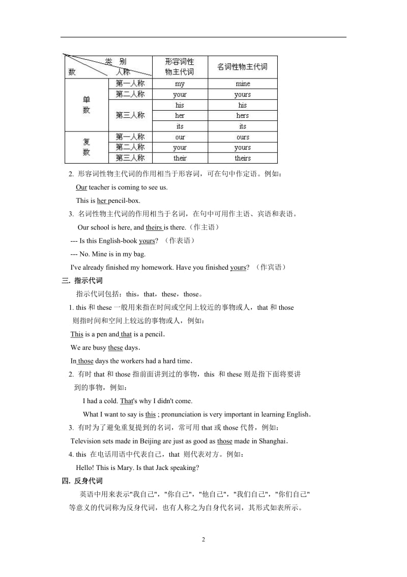 中考英语语法专题代词及习题_第2页