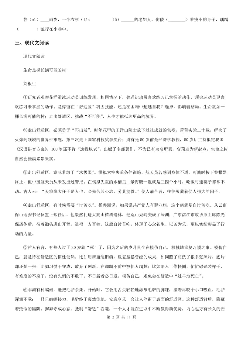 人教版2019年九年级中考复习模拟测试语文试题B卷_第2页