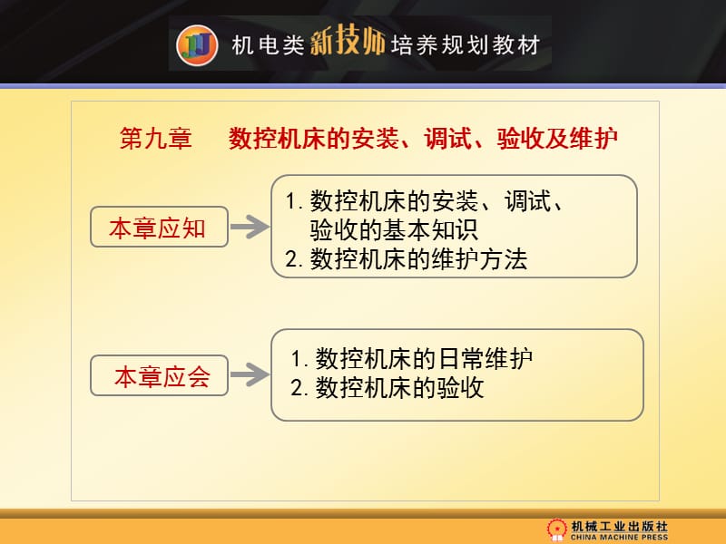 数控加工工艺与设备第九章数控机床的安装、调试、验收及维护(NXPowerLite)_第1页