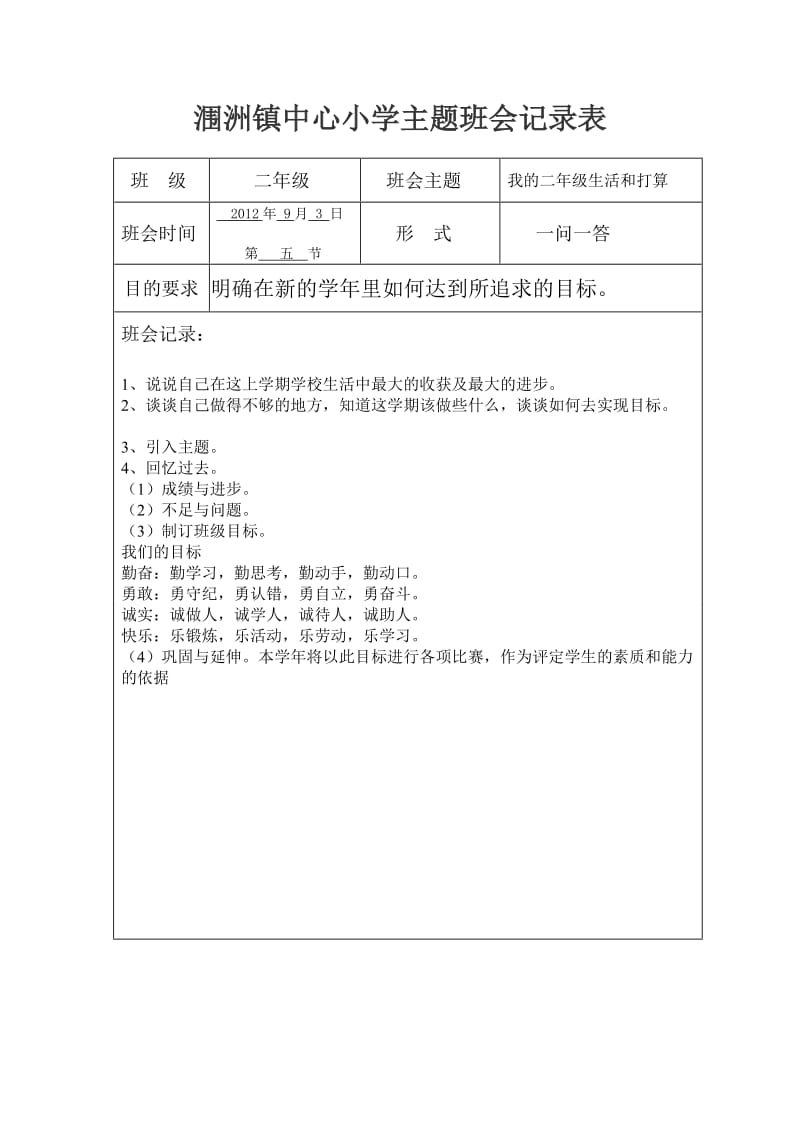 小学主题班会记录表_第1页