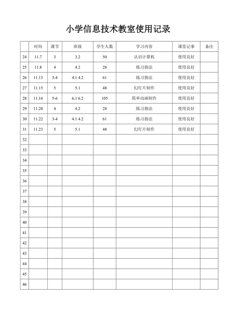 小学信息技术教室使用记录_第2页