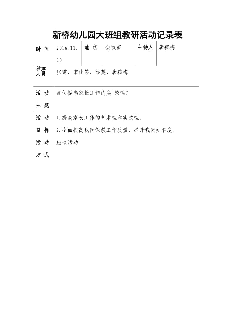 幼儿园教研活动记录表_第1页