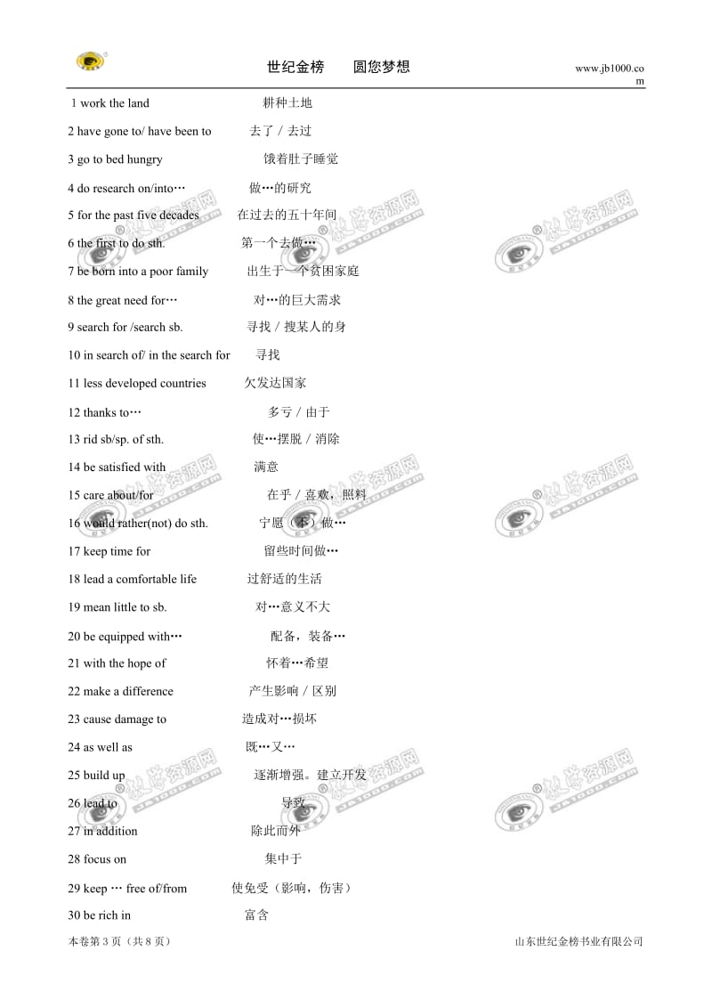 英语：必修4-Units1-5短语和重点句型(新人教版)_第3页