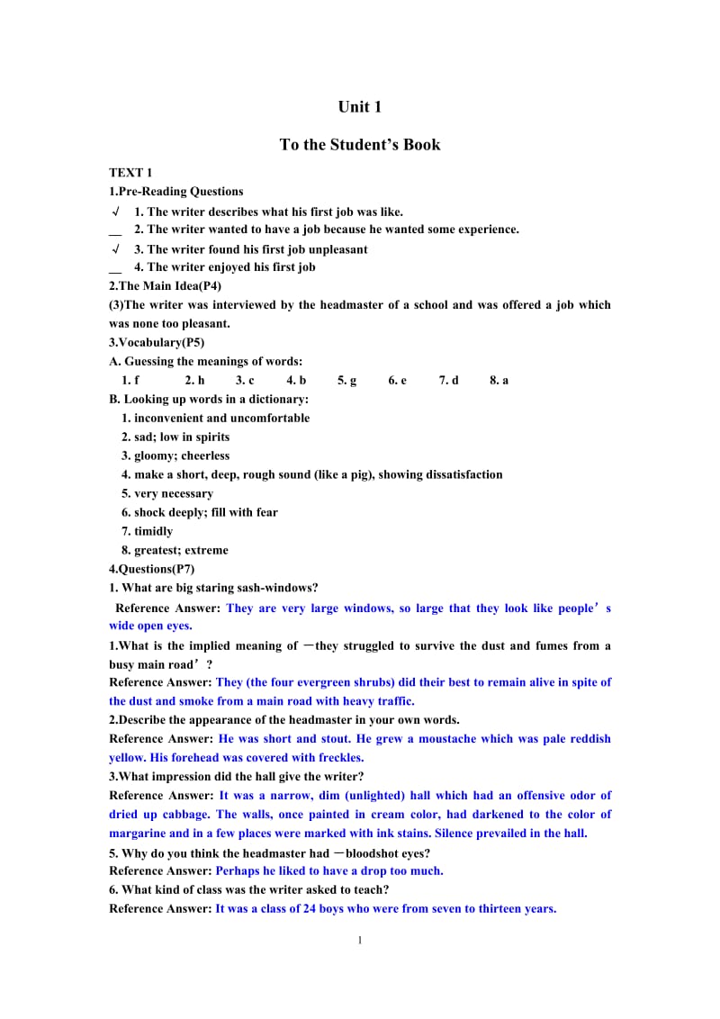 新编英语教程3第一单元答案_第1页