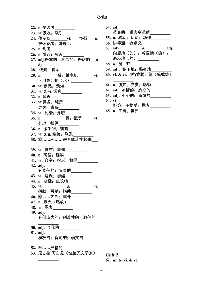 新课标人教版高中英语必修5单词(默写用)_第2页