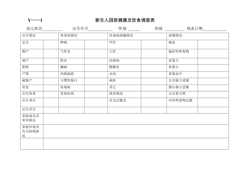 幼儿园实用常用表格_第1页