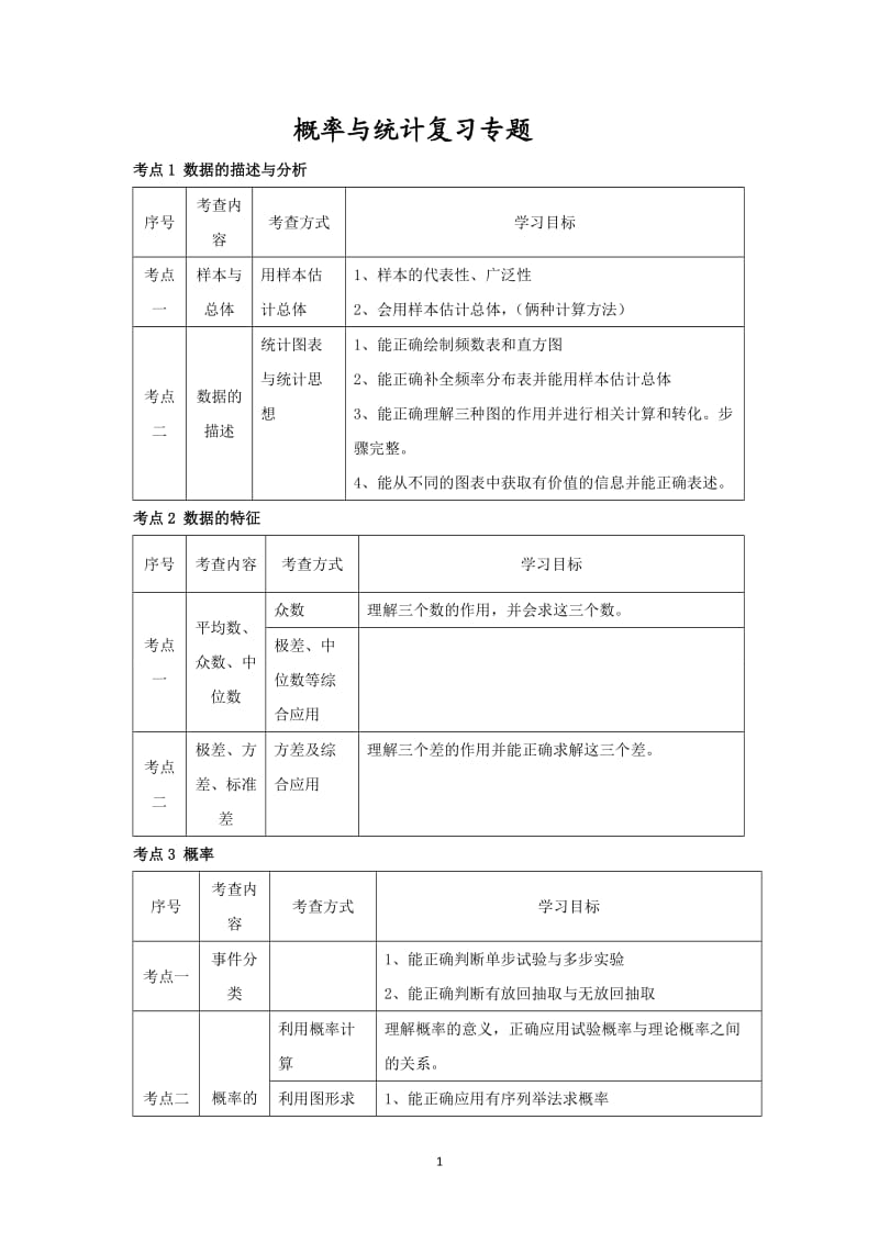 中考统计与概率复习专题_第1页